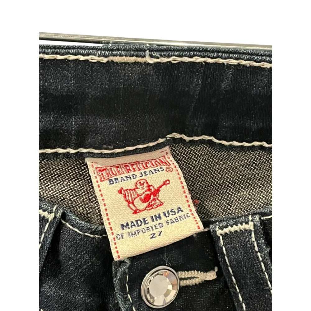True Religion Cuffed Bermuda Denim Jean Shorts Size 27 Embroidered Studded Jewel